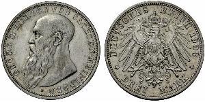 3 Mark Duchy of Saxe-Meiningen (1680 - 1918) Silver Georg II, Duke of Saxe-Meiningen