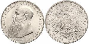 3 Mark Duchy of Saxe-Meiningen (1680 - 1918) Silver Georg II, Duke of Saxe-Meiningen