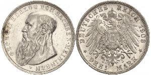 3 Mark Duchy of Saxe-Meiningen (1680 - 1918) Silver Georg II, Duke of Saxe-Meiningen