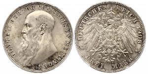 3 Mark Duchy of Saxe-Meiningen (1680 - 1918) Silver Georg II, Duke of Saxe-Meiningen