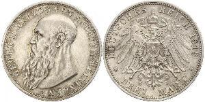 3 Mark Duchy of Saxe-Meiningen (1680 - 1918) Silver Georg II, Duke of Saxe-Meiningen