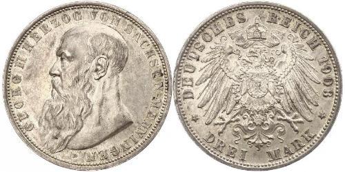 3 Mark Duchy of Saxe-Meiningen (1680 - 1918) Silver Georg II, Duke of Saxe-Meiningen