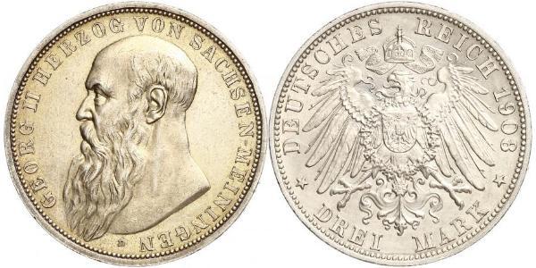 3 Mark Duchy of Saxe-Meiningen (1680 - 1918) Silver Georg II, Duke of Saxe-Meiningen