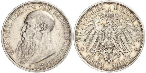 3 Mark Duchy of Saxe-Meiningen (1680 - 1918) Silver Georg II, Duke of Saxe-Meiningen