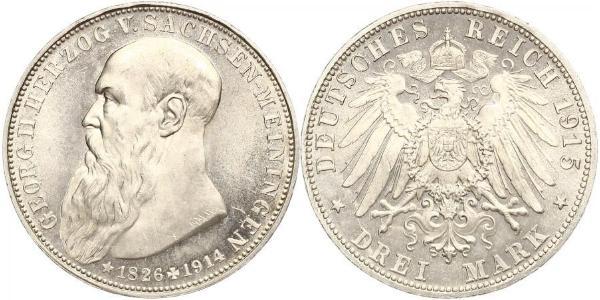 3 Mark Duchy of Saxe-Meiningen (1680 - 1918) Silver Georg II, Duke of Saxe-Meiningen