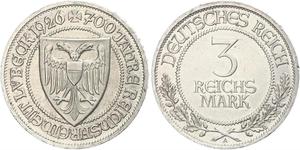 3 Mark Free City of Lübeck Silver 