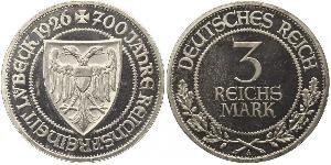 3 Mark Free City of Lübeck Silver 