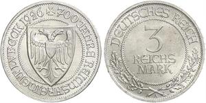 3 Mark Free City of Lübeck Silver 