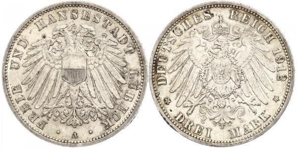 3 Mark Free City of Lübeck Silver 