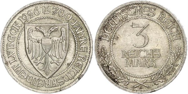 3 Mark Free City of Lübeck Silver 