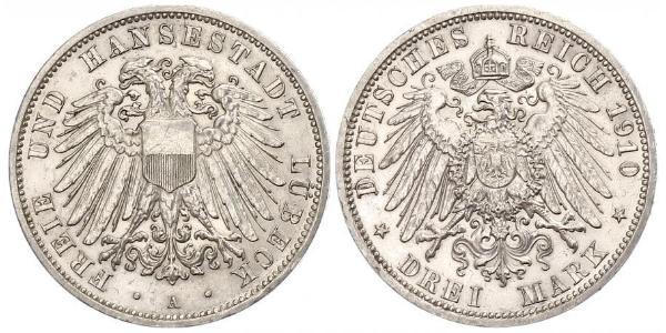 3 Mark Free City of Lübeck Silver 