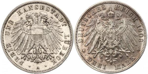 3 Mark Free City of Lübeck Silver 