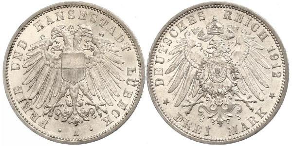 3 Mark Free City of Lübeck Silver 