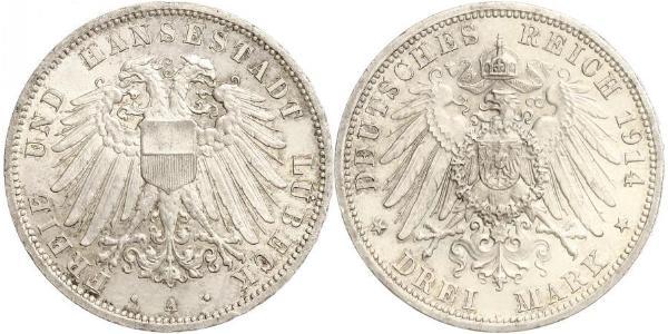 3 Mark Free City of Lübeck Silver 