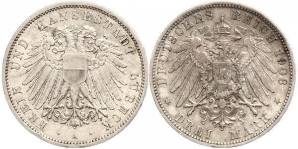 3 Mark Free City of Lübeck Silver 