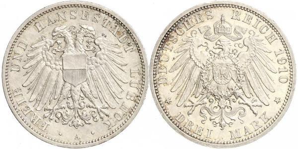 3 Mark Free City of Lübeck Silver 