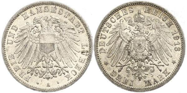 3 Mark Free City of Lübeck Silver 