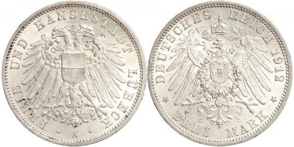 3 Mark Free City of Lübeck Silver 