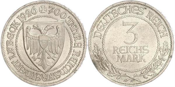 3 Mark Free City of Lübeck Silver 