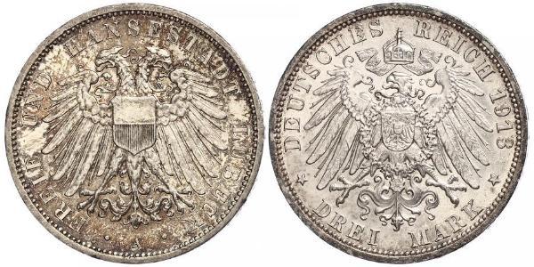 3 Mark Free City of Lübeck Silver 