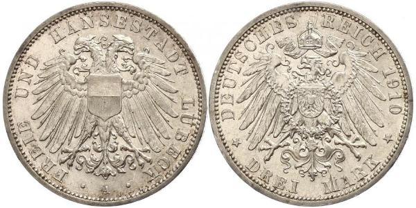 3 Mark Free City of Lübeck Silver 