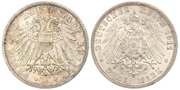 3 Mark Free City of Lübeck Silver 