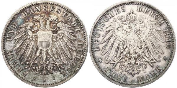 3 Mark Free City of Lübeck Silver 
