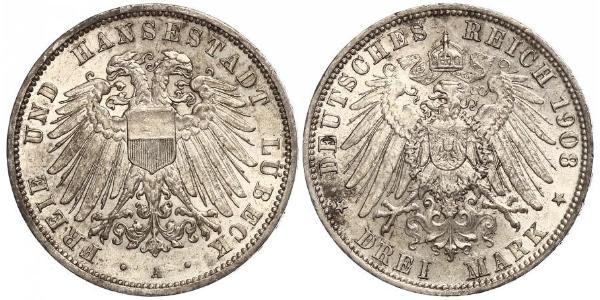 3 Mark Free City of Lübeck Silver 