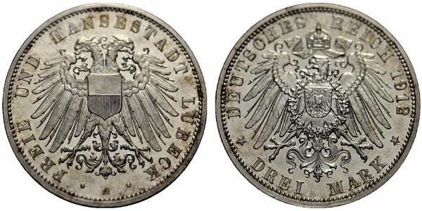 3 Mark Free City of Lübeck Silver 