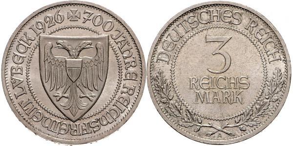 3 Mark Free City of Lübeck Silver 