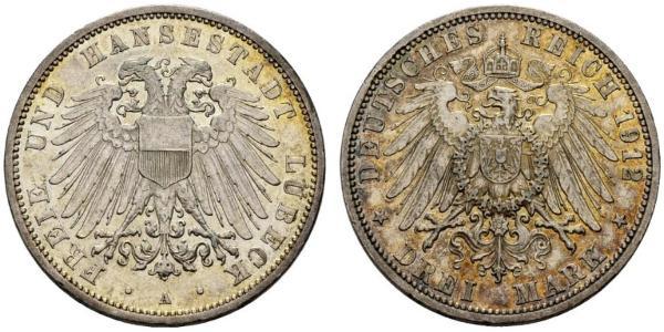 3 Mark Free City of Lübeck Silver 