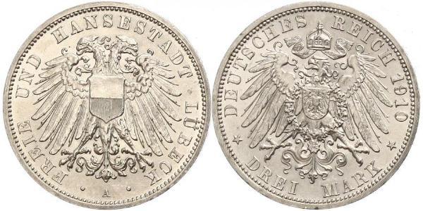 3 Mark Free City of Lübeck Silver 