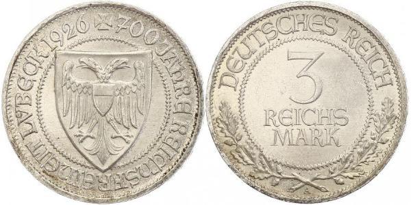 3 Mark Free City of Lübeck Silver 