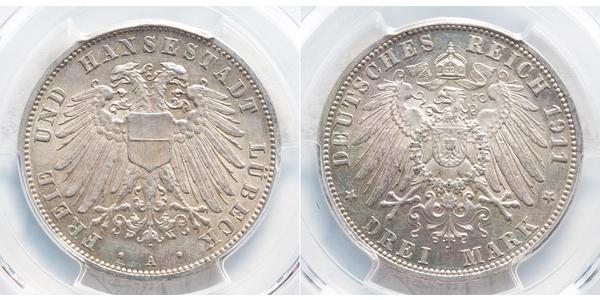 3 Mark Free City of Lübeck Silver 