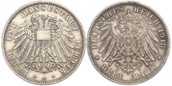 3 Mark Free City of Lübeck Silver 