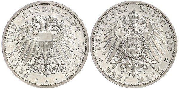 3 Mark Free City of Lübeck Silver 