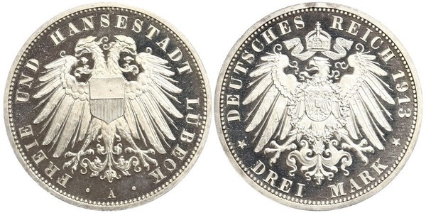 3 Mark Free City of Lübeck Silver 