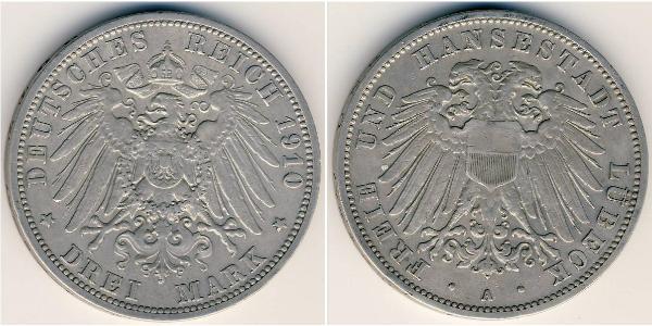 3 Mark Free City of Lübeck Silver 