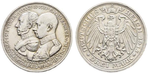 3 Mark German Empire (1871-1918) Silver Frederick Francis IV, Grand Duke of Mecklenburg (1882 - 1945)