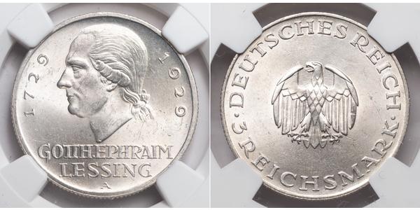 3 Mark German Empire (1871-1918) Silver Gotthold Ephraim Lessing