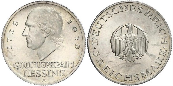 3 Mark German Empire (1871-1918) Silver Gotthold Ephraim Lessing