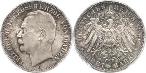 3 Mark Grand Duchy of Baden (1806-1918) Silver Frederick II, Grand Duke of Baden (1857 - 1928)