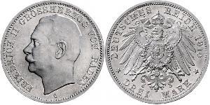 3 Mark Grand Duchy of Baden (1806-1918) Silver Frederick II, Grand Duke of Baden (1857 - 1928)