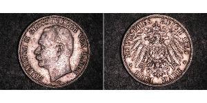 3 Mark Grand Duchy of Baden (1806-1918) Silver Frederick II, Grand Duke of Baden (1857 - 1928)