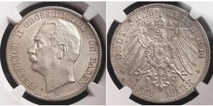 3 Mark Grand Duchy of Baden (1806-1918) Silver Frederick II, Grand Duke of Baden (1857 - 1928)