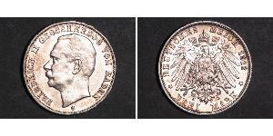 3 Mark Grand Duchy of Baden (1806-1918) Silver Frederick II, Grand Duke of Baden (1857 - 1928)