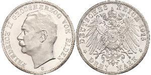 3 Mark Grand Duchy of Baden (1806-1918) Silver Frederick II, Grand Duke of Baden (1857 - 1928)