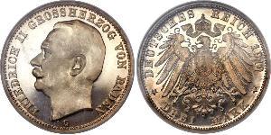 3 Mark Grand Duchy of Baden (1806-1918) Silver Frederick II, Grand Duke of Baden (1857 - 1928)