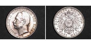 3 Mark Grand Duchy of Baden (1806-1918) Silver Frederick II, Grand Duke of Baden (1857 - 1928)