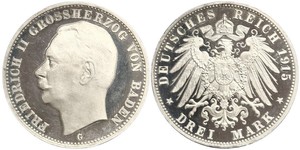 3 Mark Grand Duchy of Baden (1806-1918) Silver Frederick II, Grand Duke of Baden (1857 - 1928)